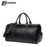 BOSTANTEN Genuine Leather Men Travel Bags Overnight Duffel Bag Weekend Travel Large Tote Bags Crossbody Travel Bags