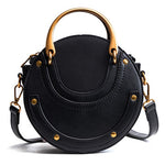 Women Totes Bag Fashion Circular Leather Retro Brand Metal Ring Handbag For Girl Small Round Lady Shoulder Messenger Bags SAJOSE