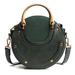 Women Totes Bag Fashion Circular Leather Retro Brand Metal Ring Handbag For Girl Small Round Lady Shoulder Messenger Bags SAJOSE
