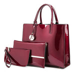 3 Sets High Quality Patent Leather Women Handbags Luxury Brands Tote Bag+Ladies Shoulder Messenger crossbody bag+Clutch Feminina