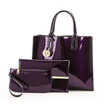 3 Sets High Quality Patent Leather Women Handbags Luxury Brands Tote Bag+Ladies Shoulder Messenger crossbody bag+Clutch Feminina