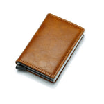 BISI GORO Antitheft Men Vintage Credit Card Holder Blocking Rfid Wallet Leather Unisex Security Information Aluminum Metal Purse