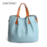 QIAOBAO Women Handbag 100% Genuine Leather Tote Shoulder Bag Bucket Ladies Purse Casual Shopping Bag Satchel Capacity Totes