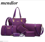 6 Pcs / Set Fashion Women Composite Bags PU Leather Diamond lattice Print Women Handbag Shoulder Bag Wallets Purse Key Bag Set