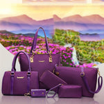 6 Pcs / Set Fashion Women Composite Bags PU Leather Diamond lattice Print Women Handbag Shoulder Bag Wallets Purse Key Bag Set