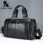LAOSHIZI LUOSEN men's Genuine Leather Handbag Men Travel Bags Large Capacity Big male Duffel Luggage Traveling Weekend handbags