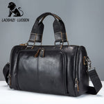 LAOSHIZI LUOSEN men's Genuine Leather Handbag Men Travel Bags Large Capacity Big male Duffel Luggage Traveling Weekend handbags