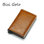 BISI GORO Antitheft Men Vintage Credit Card Holder Blocking Rfid Wallet Leather Unisex Security Information Aluminum Metal Purse